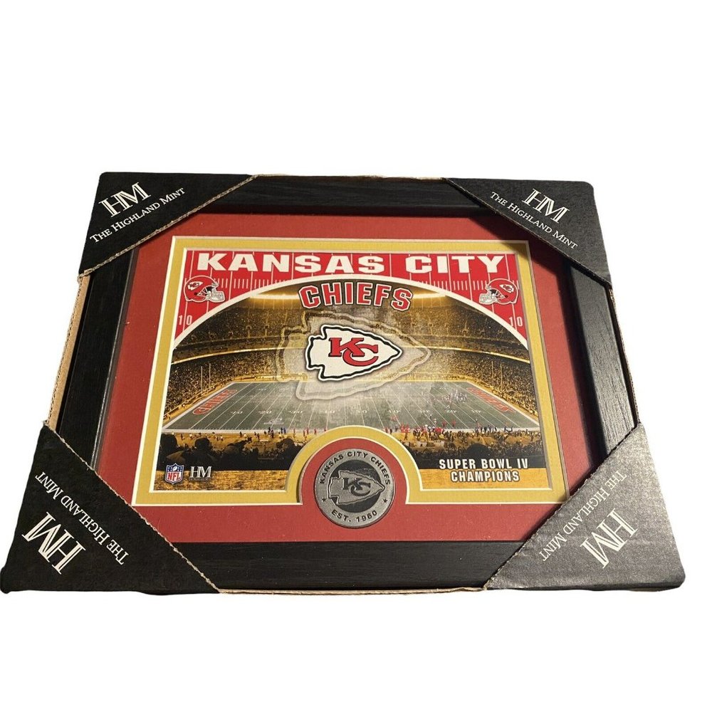 KANSAS CITY CHIEFS MINT COIN FRAMED STADIUM PHOTO & COIN by HIGHLAND MINT – NEW